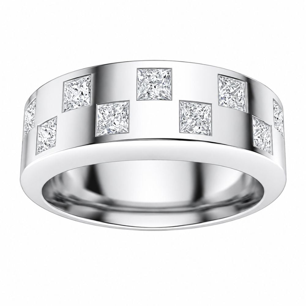 Princess Cut Lab Grown Diamond Flush Set Wedding Band