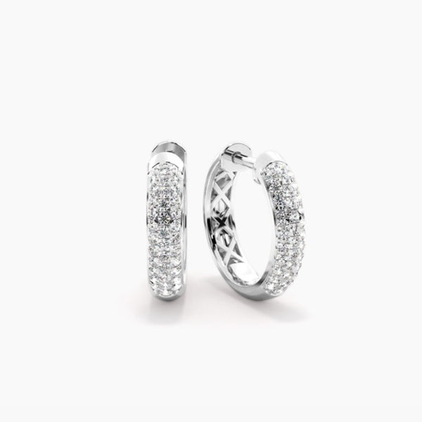 Round Cut Moissanite Three Row Pave Set Hoop Earrings