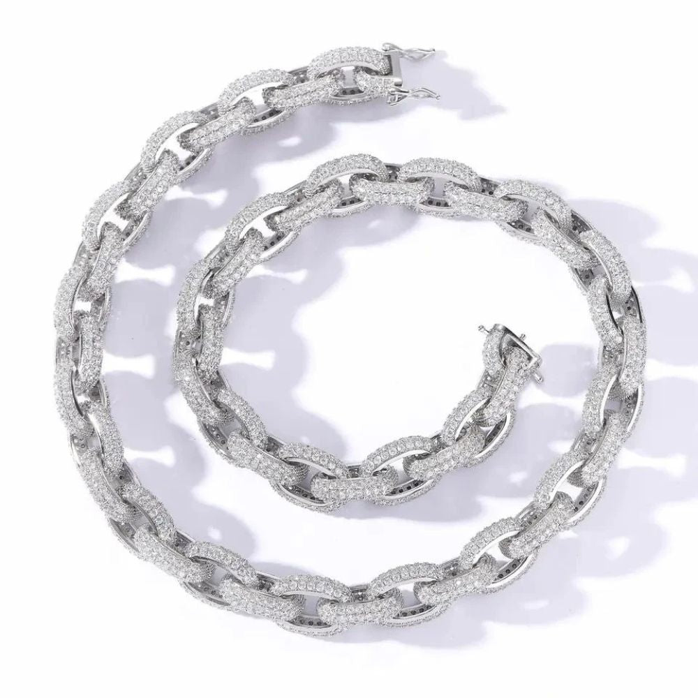 Round Cut Moissanite Iced Out Rolo Link Hip Hop Rapper Chain