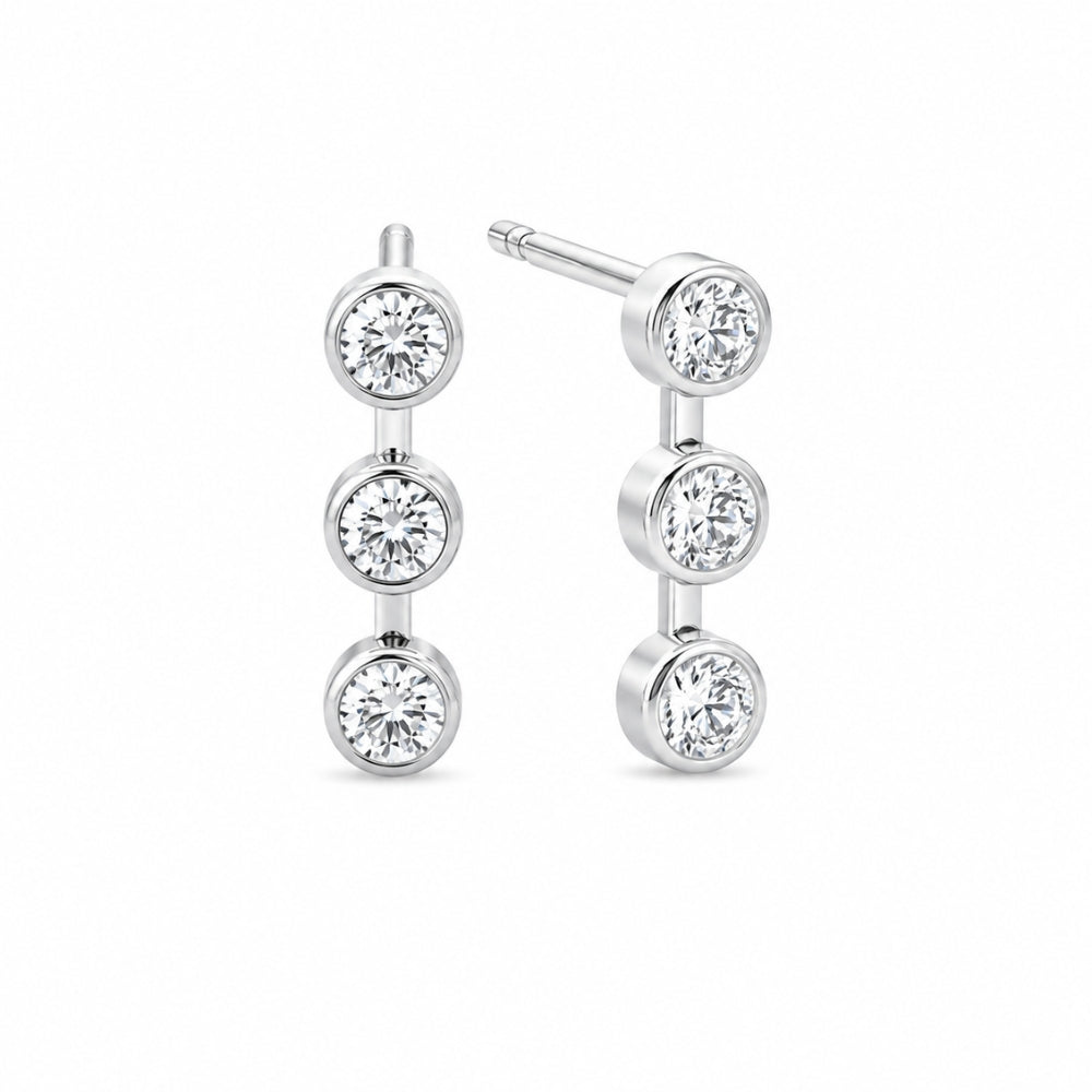 Colorless Moissanite Round Cut Bezel Set Drop Dangle Earrings