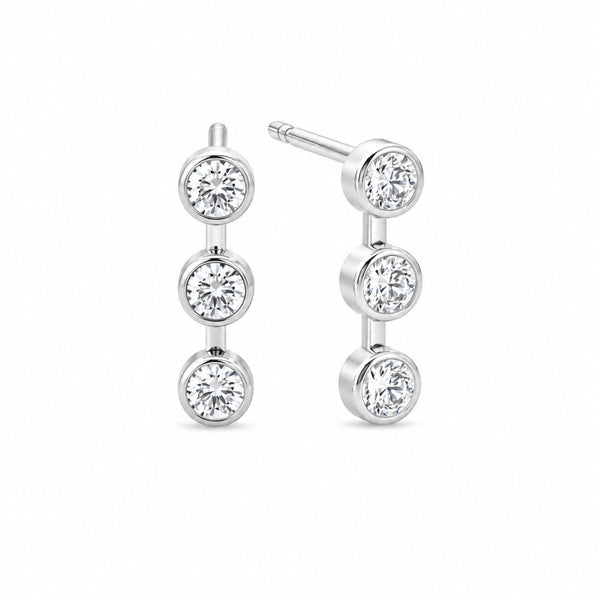 Colorless Moissanite Round Cut Bezel Set Drop Dangle Earrings