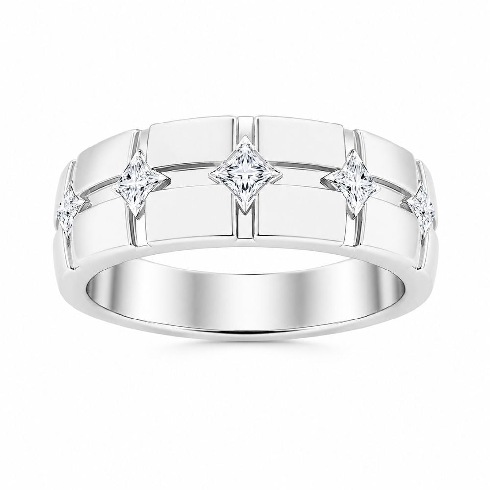 Princess Cut Lab Grown Diamond Bezel Set Wedding Band