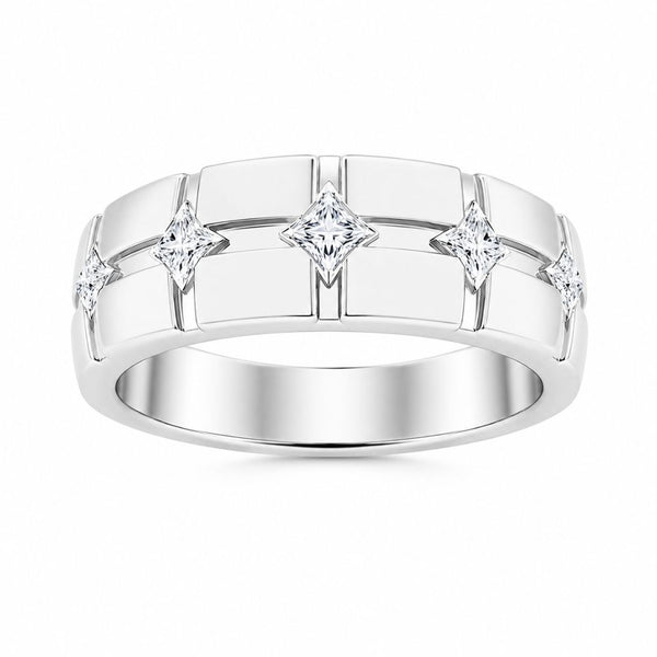Princess Cut Lab Grown Diamond Bezel Set Wedding Band