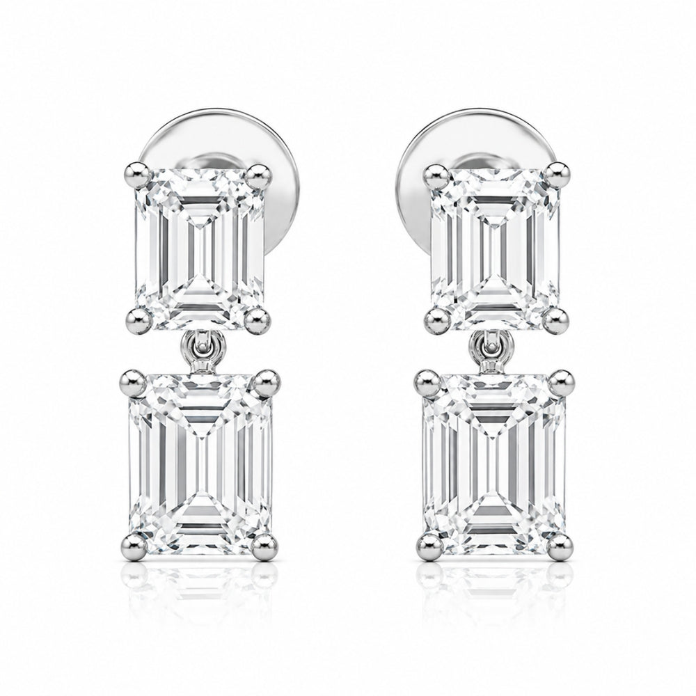 Emerald Cut Moissanite Prong Set Drop Dangle Earring