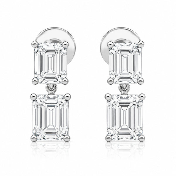 Emerald Cut Moissanite Prong Set Drop Dangle Earring