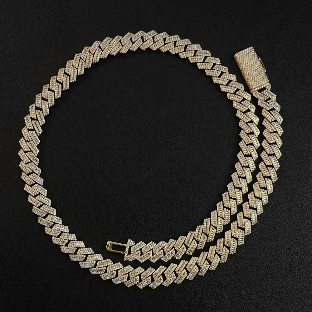 Baguette & Round Cut Lab Grown Diamond Cuban Link Hip Hop Chain