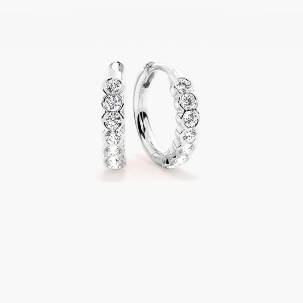 Moissanite Round Cut Half Bezel Hoop Earring