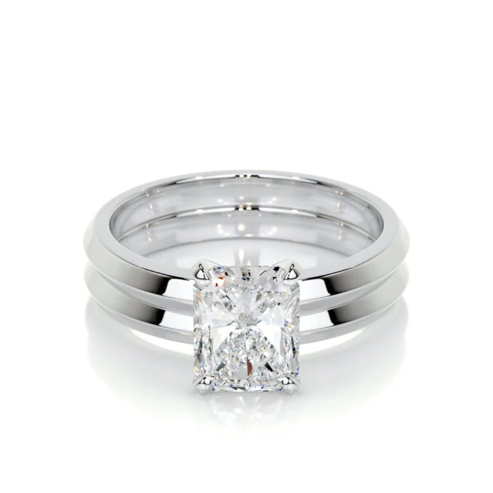 Radiant Cut Moissanite Solitaire Ring Set For Bridal