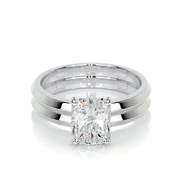 Radiant Cut Moissanite Solitaire Ring Set For Bridal