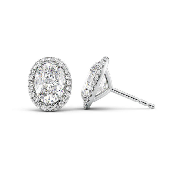 Moissanite Diamond Oval Cut Halo Stud Earring