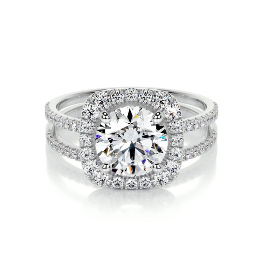 Moissanite Round Cut Hidden Halo Wedding Ring Set