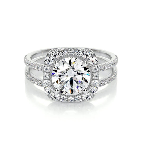Moissanite Round Cut Hidden Halo Wedding Ring Set