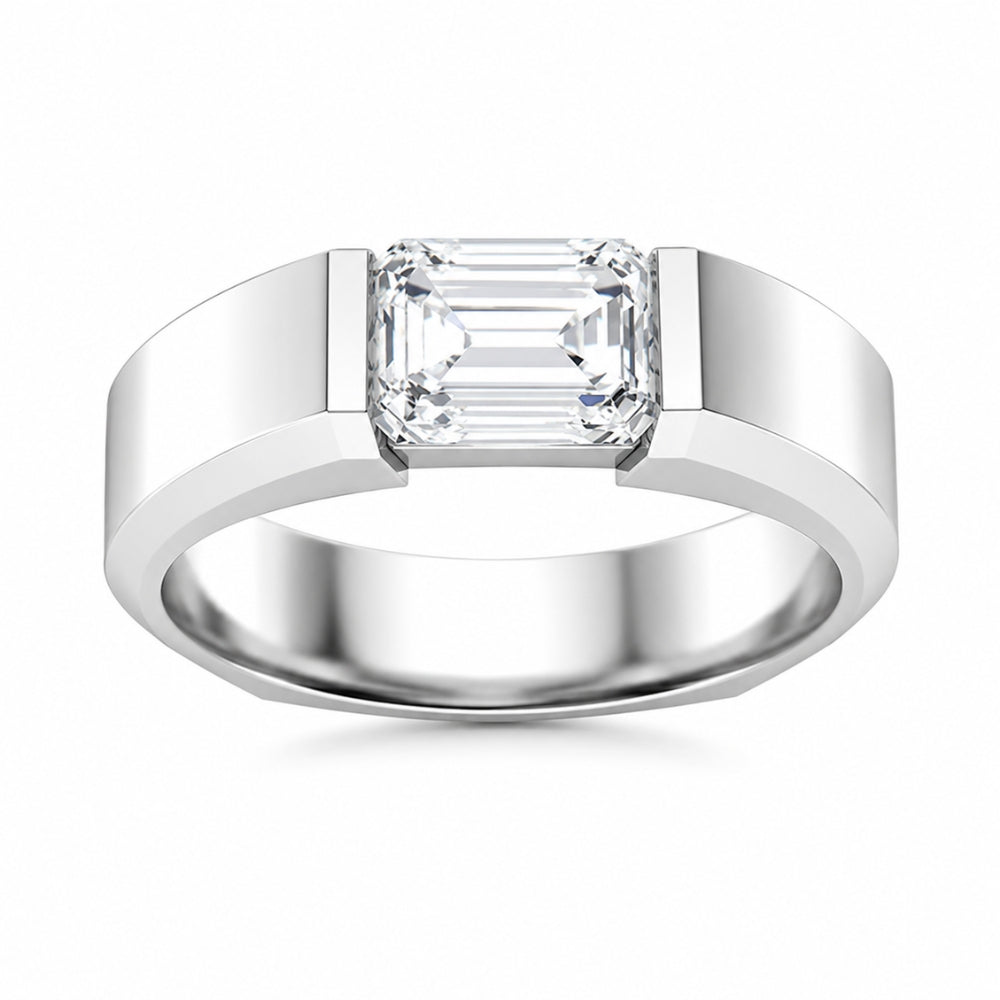Emerald Cut Lab Grown Diamond Bar Set Promise Band For Him