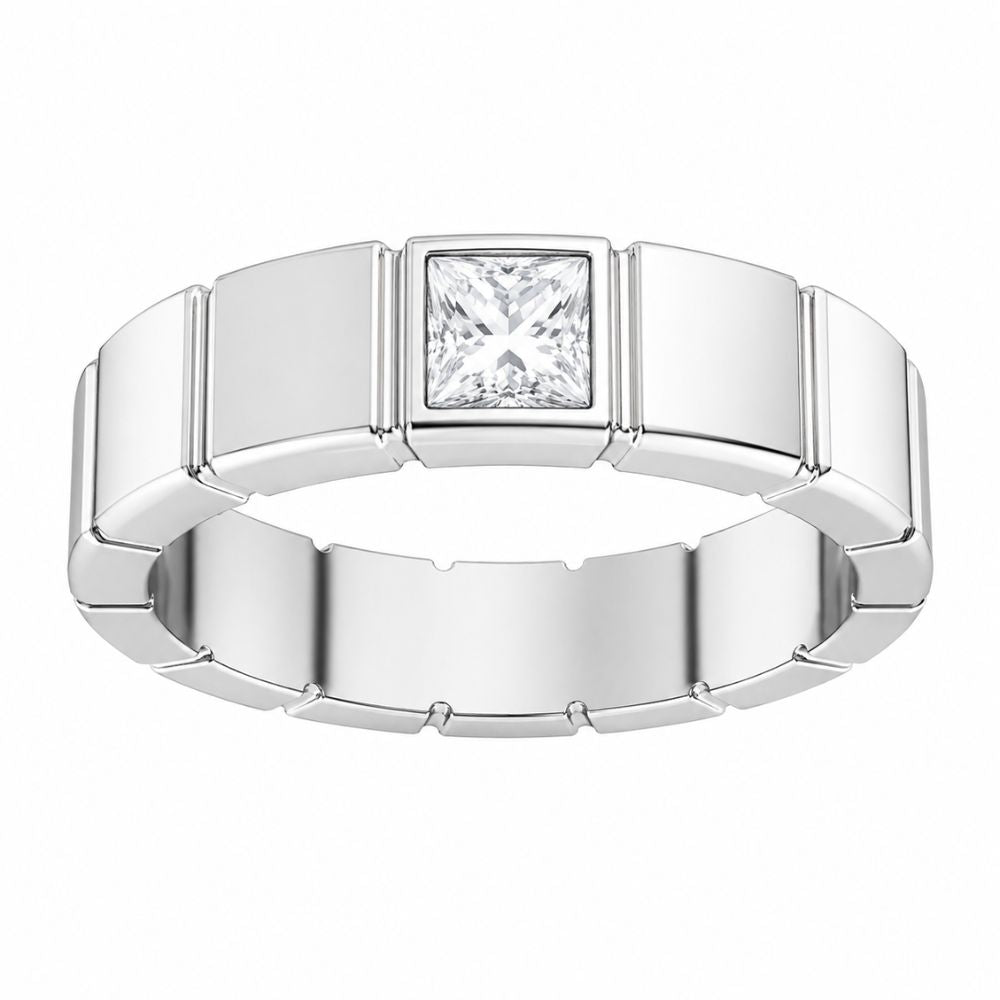 Princess Cut Lab Grown Diamond Bezel Set Wedding Band