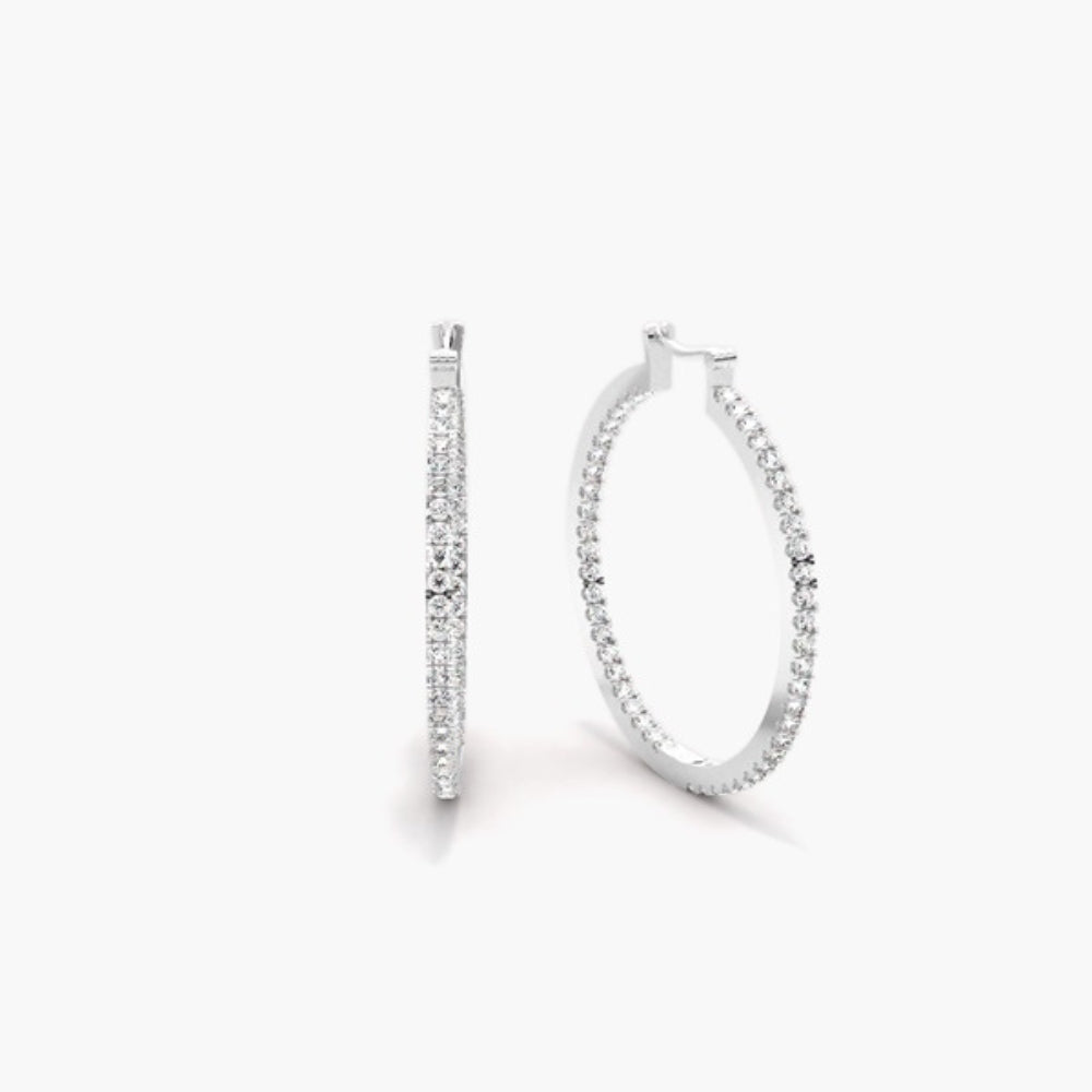 Classic Round Cut Pave Set Moissanite Hoop Earrings