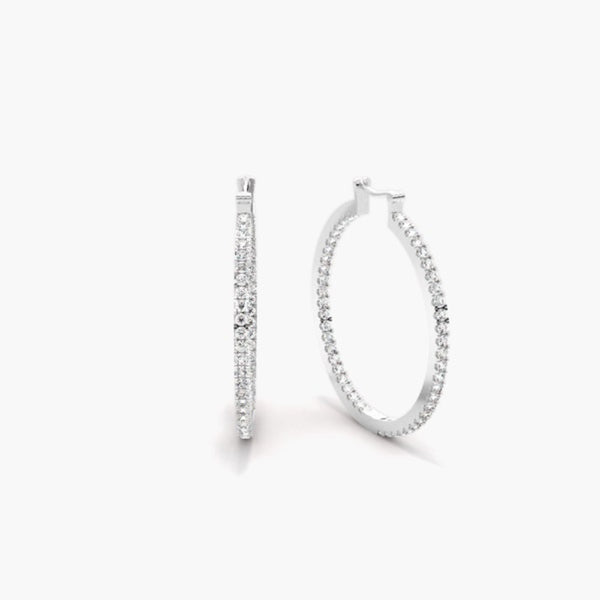 Classic Round Cut Pave Set Moissanite Hoop Earrings