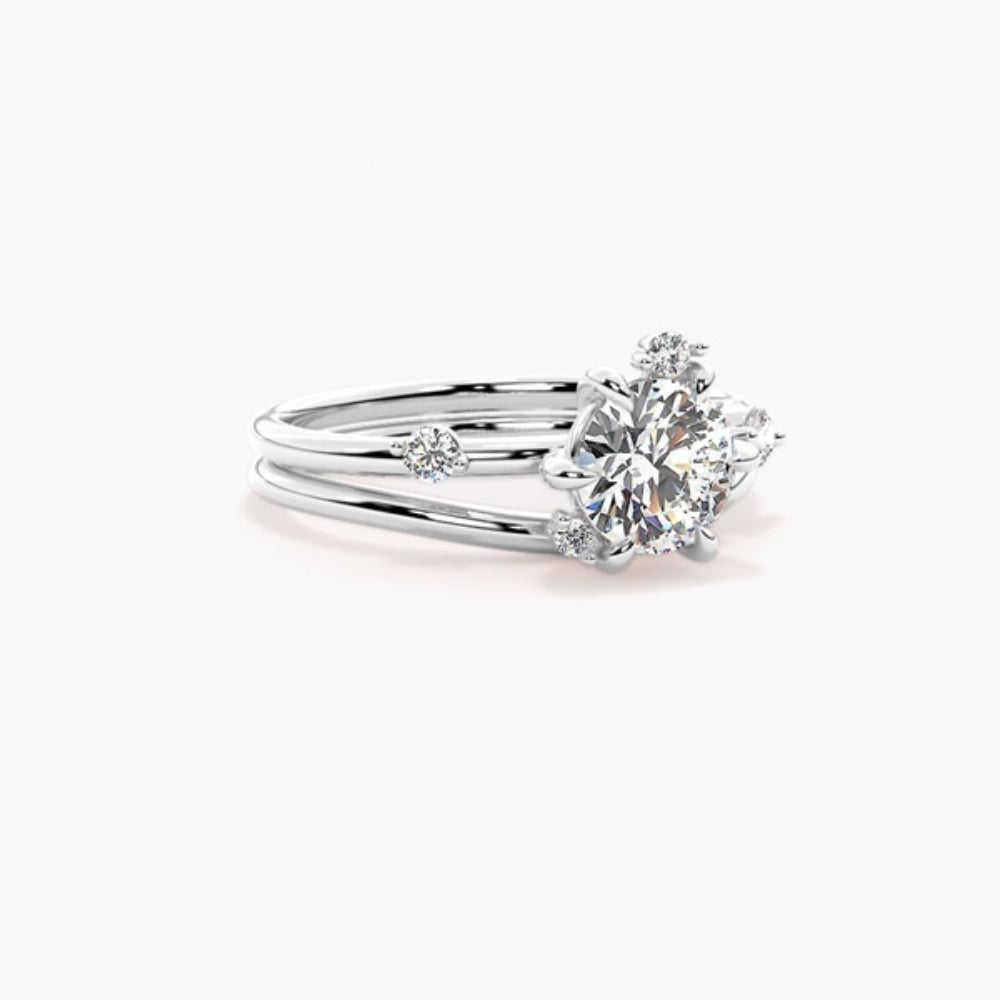 Round Cut Moissanite Unique Style Wedding Ring Set