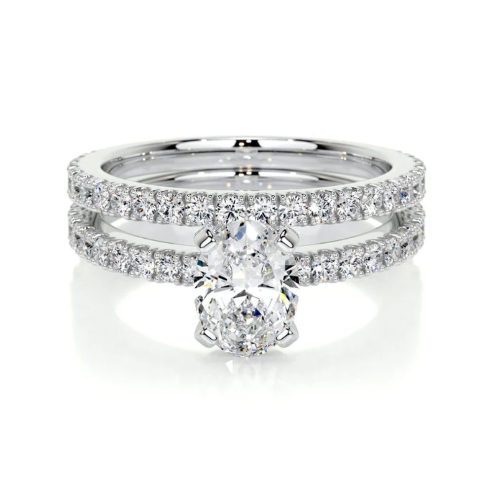 Oval Cut Pave Set Moissanite Ring Set For Wedding
