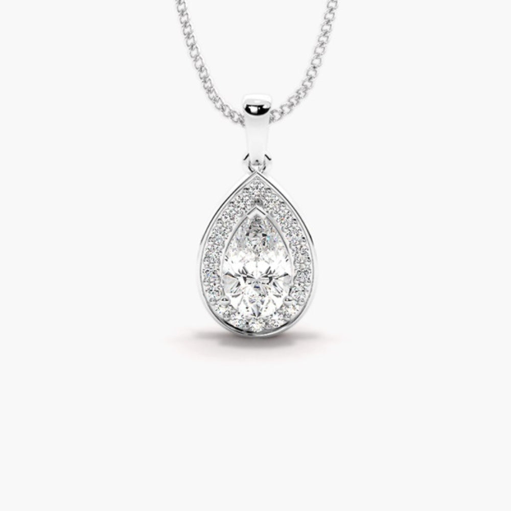Pear Cut Moissanite Halo Style Pendant