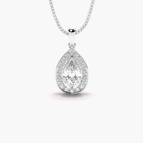 Pear Cut Moissanite Halo Style Pendant