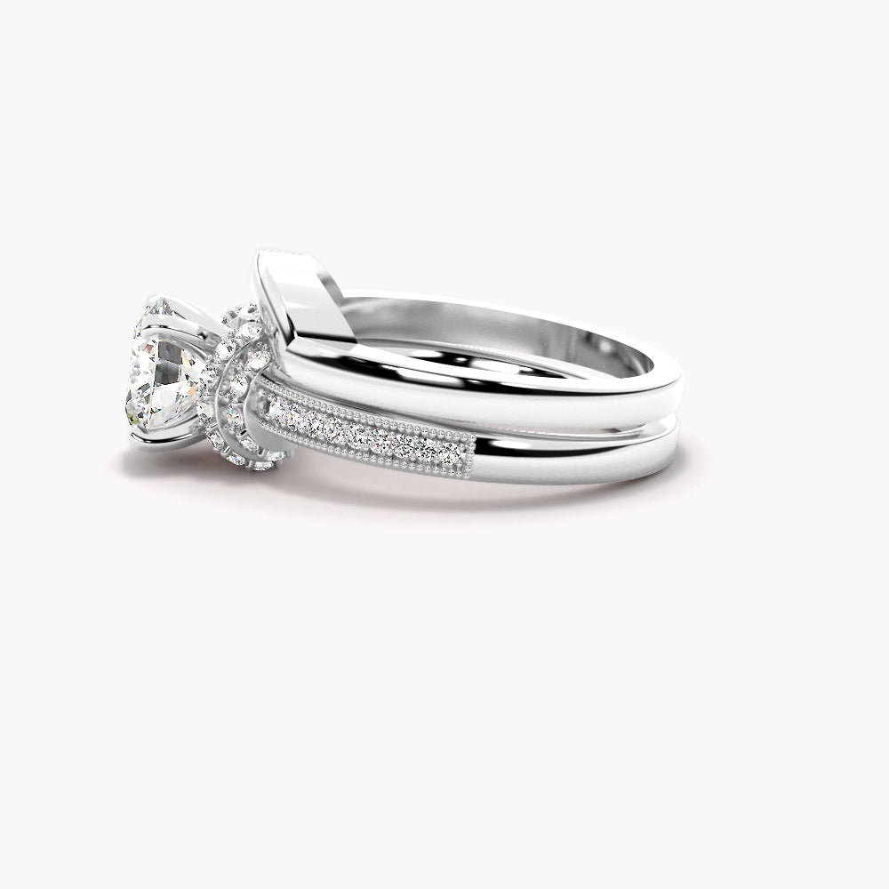 Round Cut Moissanite Pave Set Wedding Ring Set