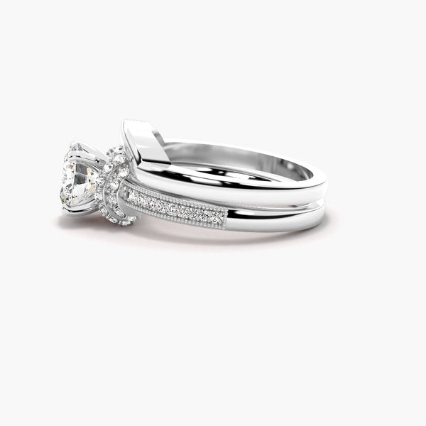 Round Cut Moissanite Pave Set Wedding Ring Set