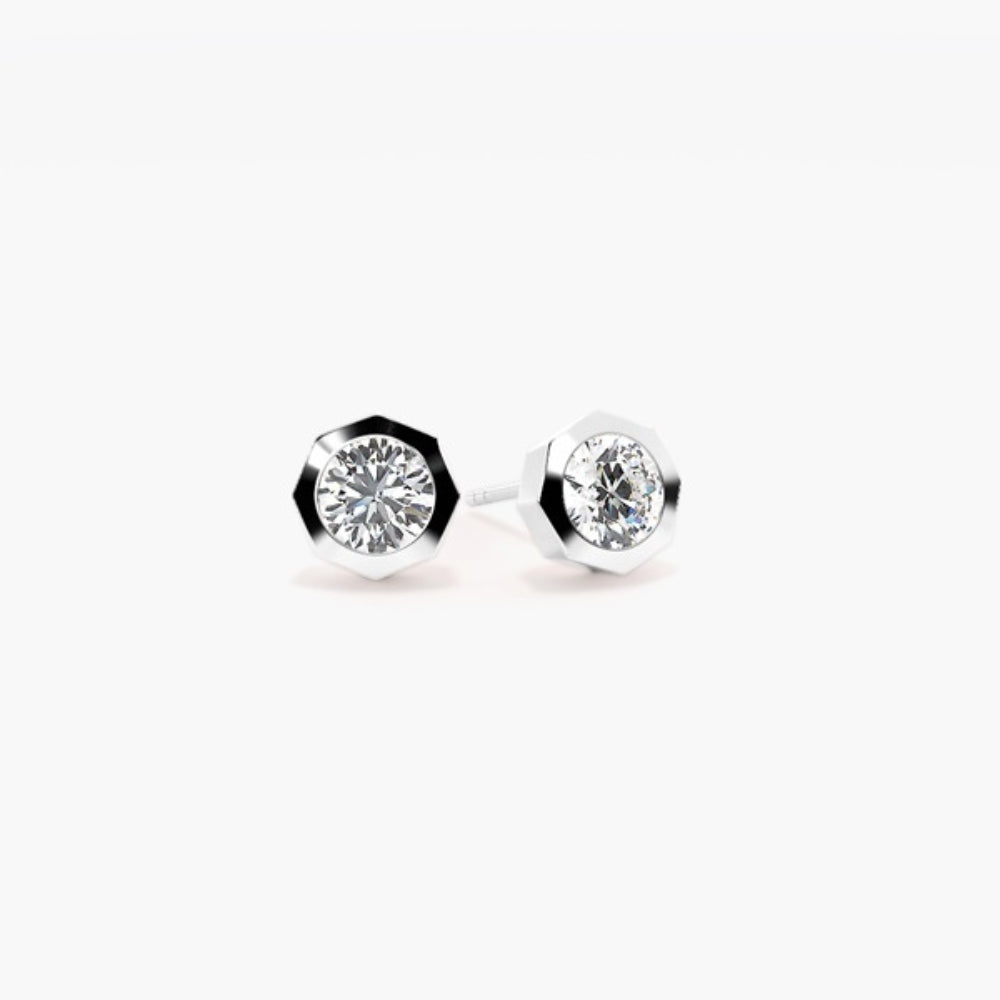 Round Cut Moissanite Bezel Set Stud Earring