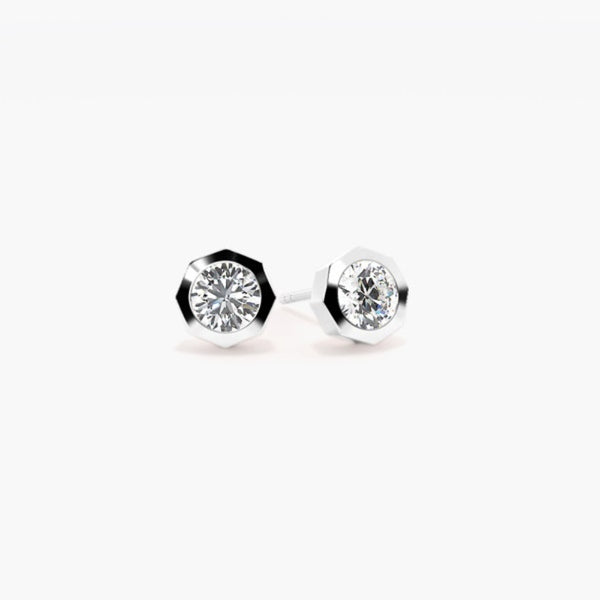 Round Cut Moissanite Bezel Set Stud Earring