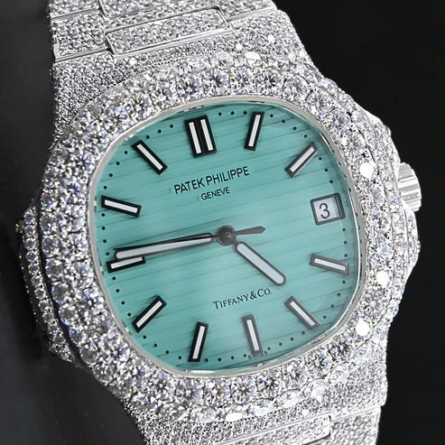 Blue Dial Patek Iced Out Moissanite Hip Hop Luxury Watches