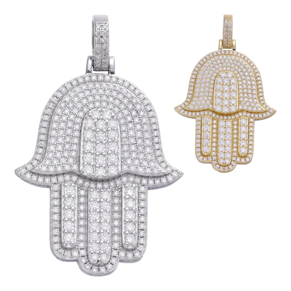Evil Eye Hamsa Hand Iced Out Moissanite Hip Hop Pendant