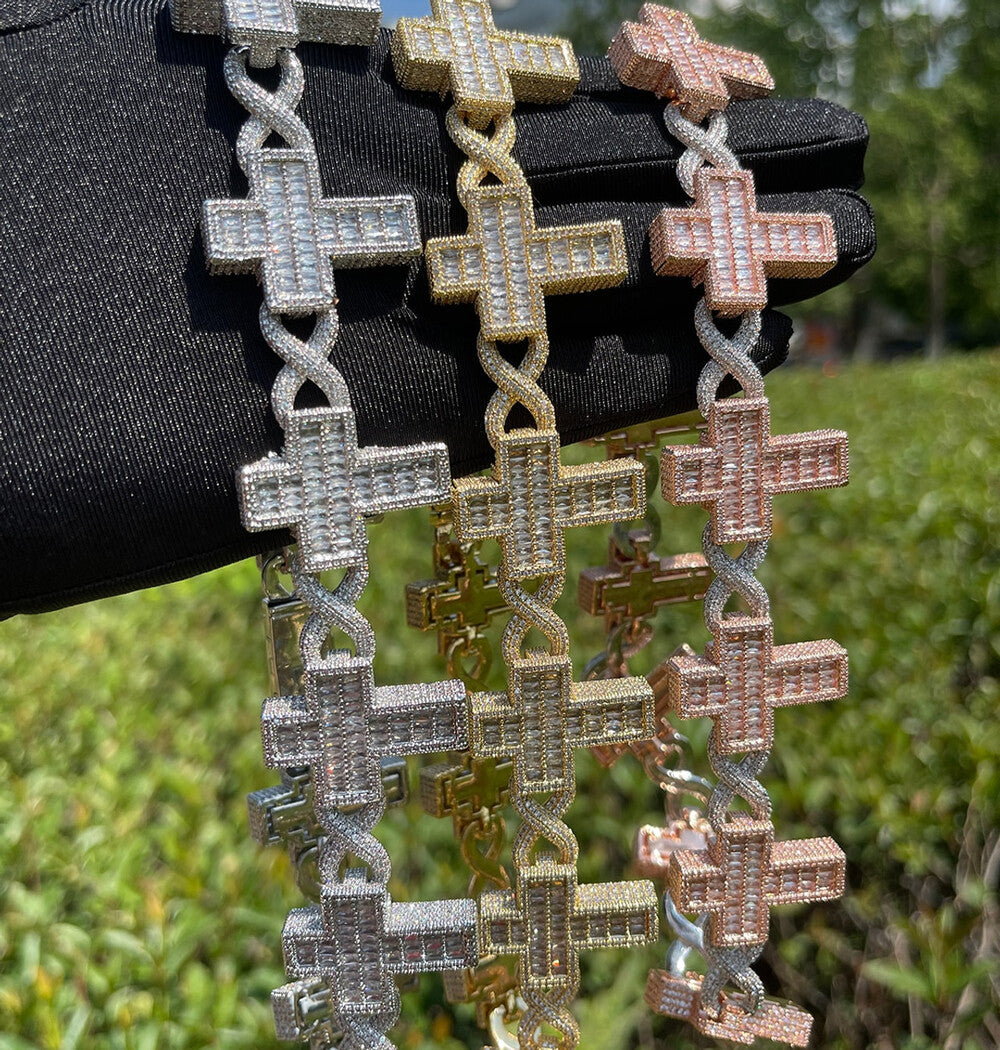 Moissanite Iced Out Cross Infinity Link Hip Hop Bracelet