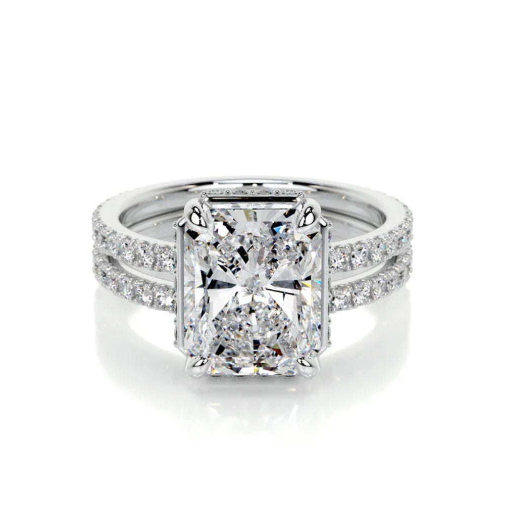 Moissanite Radiant Cut Hidden Halo Style Wedding Ring Set