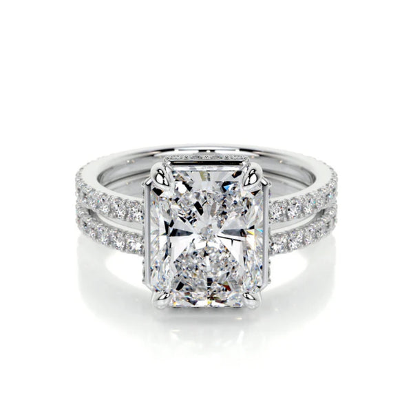 Moissanite Radiant Cut Hidden Halo Style Wedding Ring Set