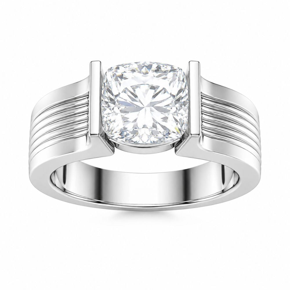 Cushion Cut Lab Grown Diamond Solitaire Bar Set Engagement Ring
