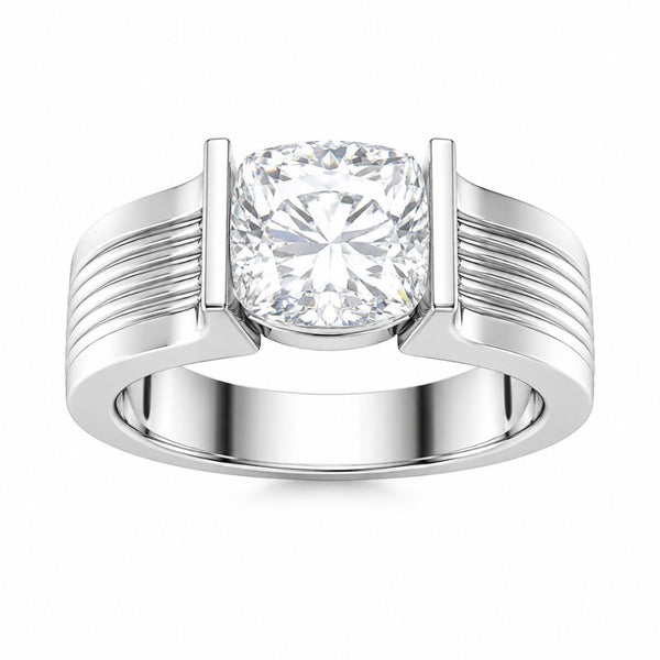 Cushion Cut Lab Grown Diamond Solitaire Bar Set Engagement Ring