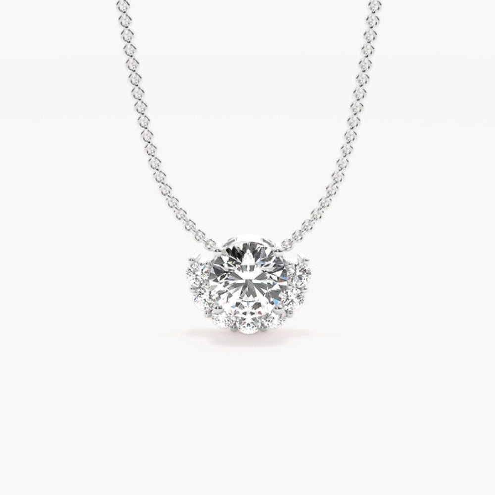 Round Cut Moissanite Half Halo Pendant