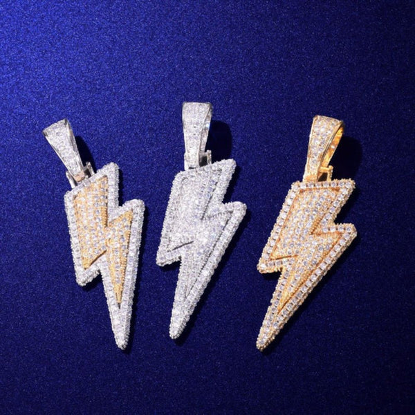 Men's Wear Round Cut Lab Grown Diamond Lightning Strike Pendant