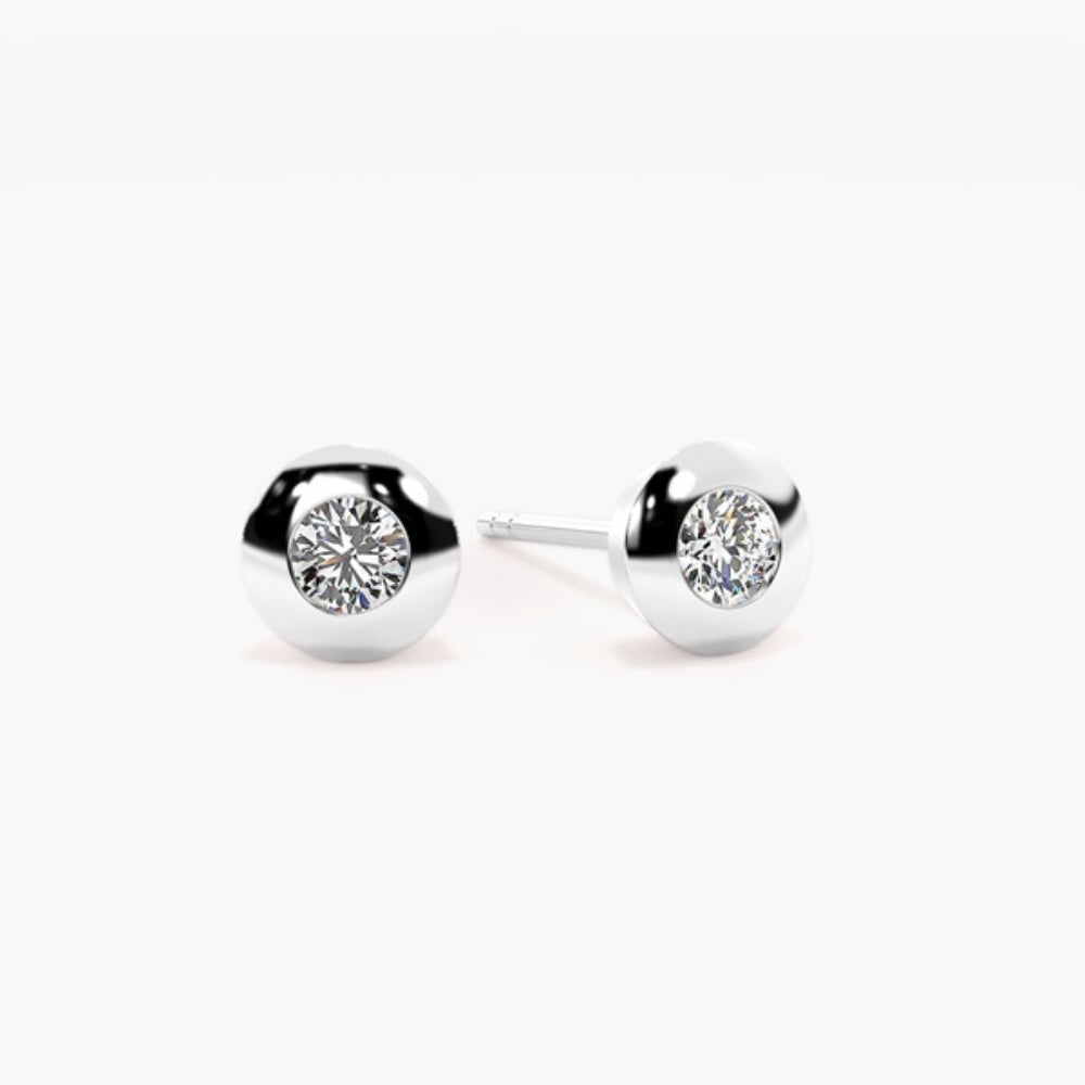 Round Cut Bezel Set Moissanite Solitaire Stud Earring