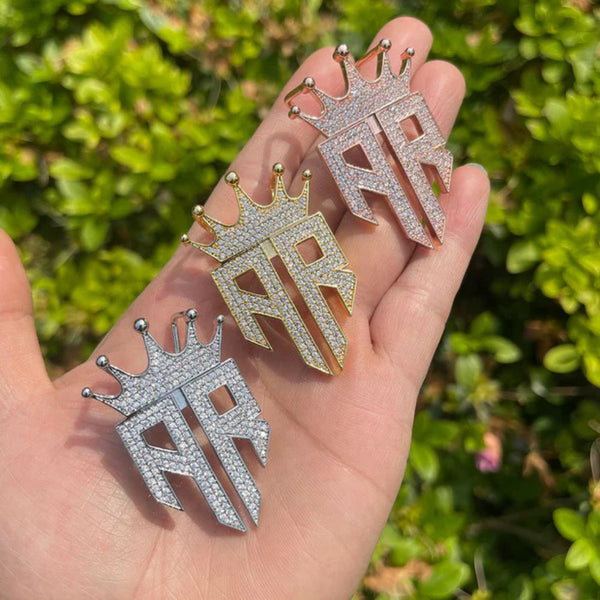 Round Cut Lab Grown Diamond R Kings Crown Hip Hop Pendant