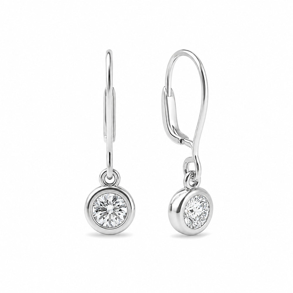 Solitaire Round Cut Moissanite Bezel Set Drop Dangle Earrings