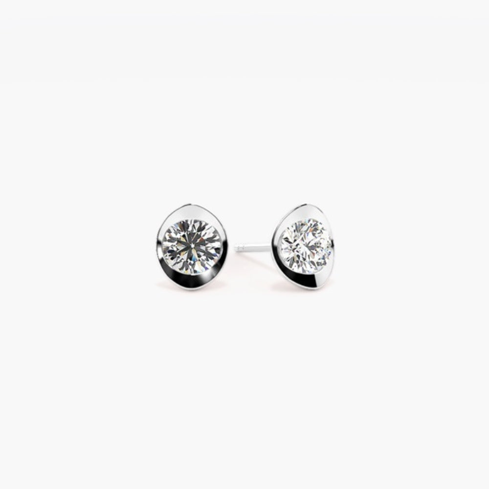 Round Cut Moissanite Bezel Set Solitaire Stud Earring