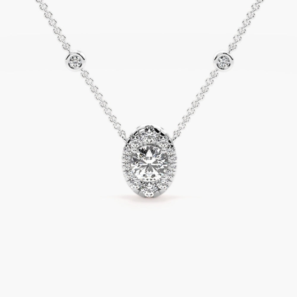Round Cut Moissanite Halo Style Pendant