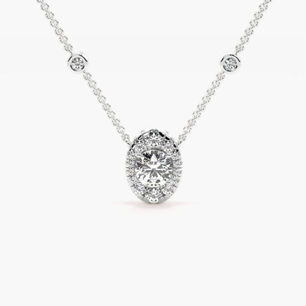 Round Cut Moissanite Halo Style Pendant