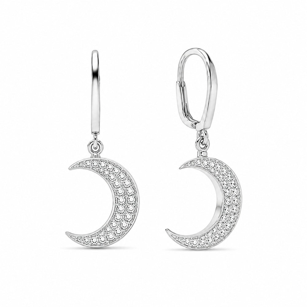 Round Cut Moissanite Half Moon Style Drop Dangle Earrings