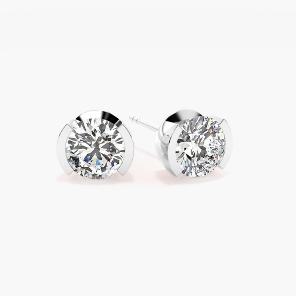 Round Cut Semi Bezel Set Moissanite Solitaire Earring