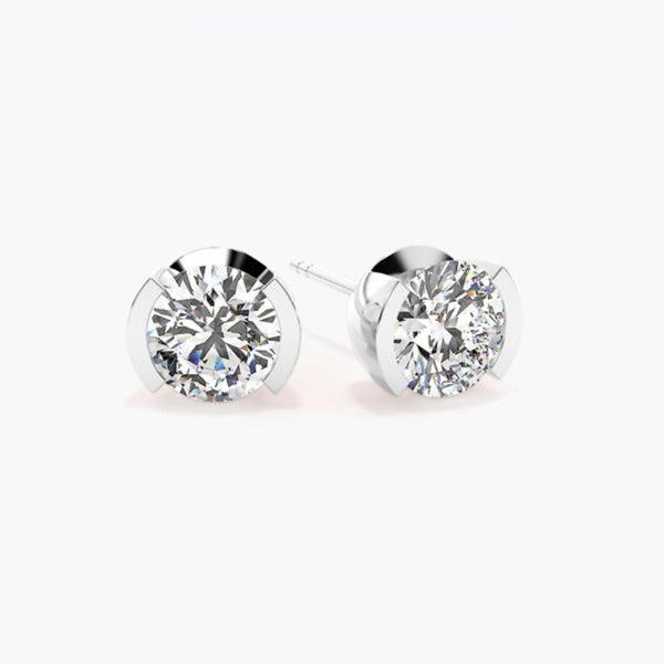 Round Cut Semi Bezel Set Moissanite Solitaire Earring