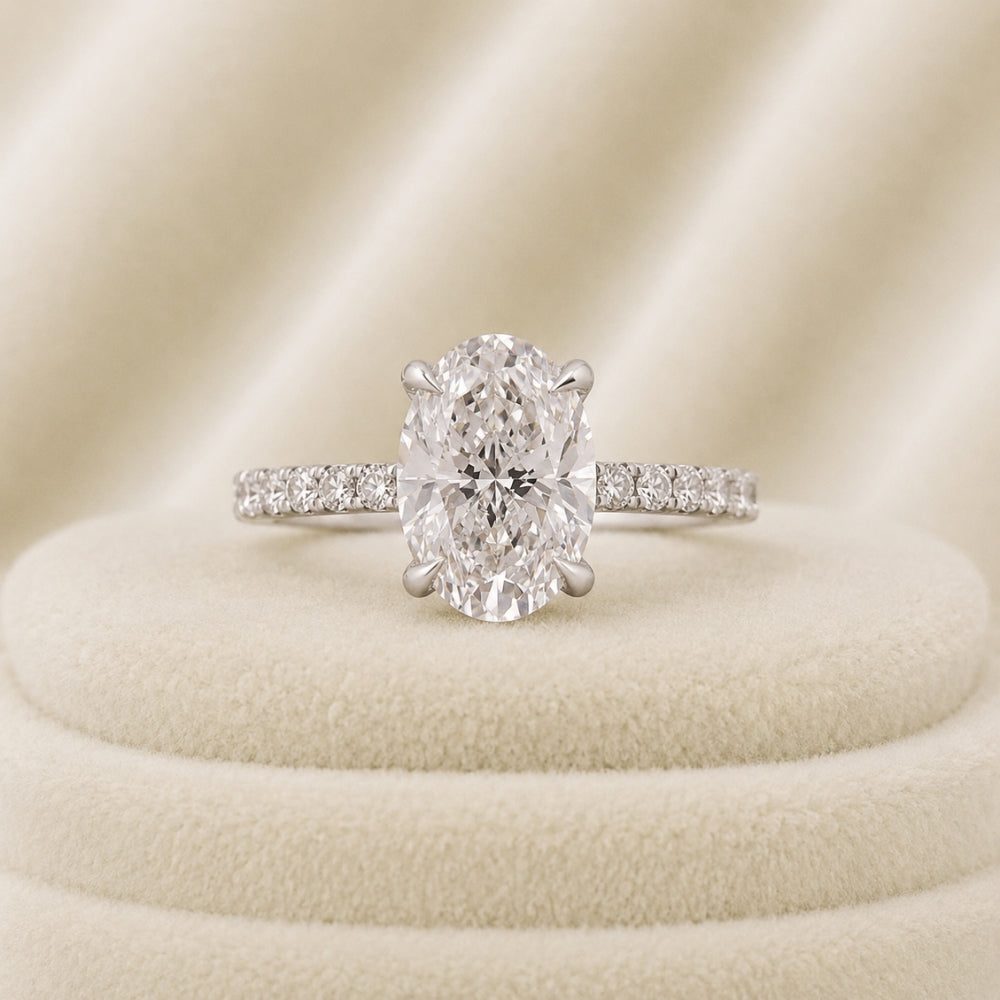 2 Carat Oval Cut Lab Grown Diamond Hidden Halo Engagement Ring