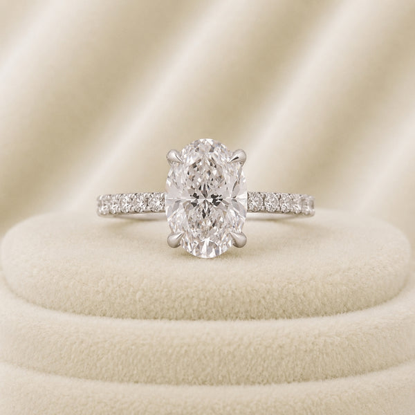 2 Carat Oval Cut Lab Grown Diamond Hidden Halo Engagement Ring