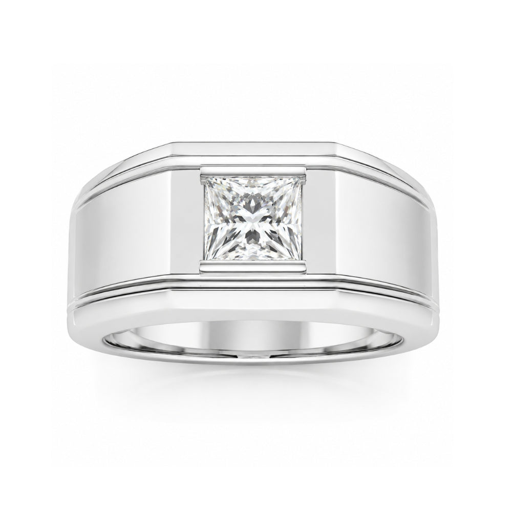 Princess Cut Lab Grown Diamond Bar Set  Engagement Ring For Men