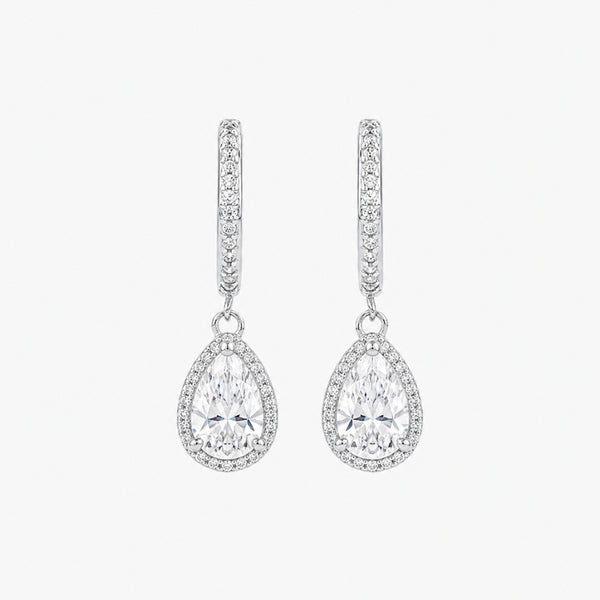 Pear & Round Cut VVS1 Moissanite Halo Style Drop Earrings